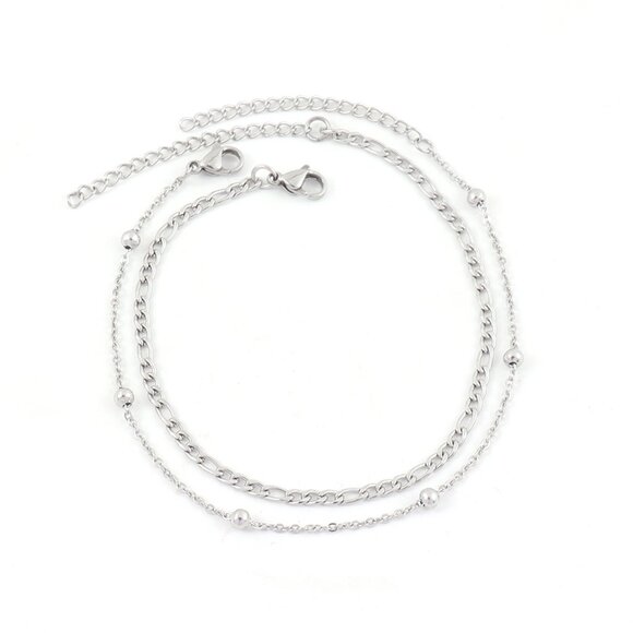 3/$35 Stainless Steel Anklet Set with Chain and Beads Boho Beach Jewelry Women - Picture 4 of 6